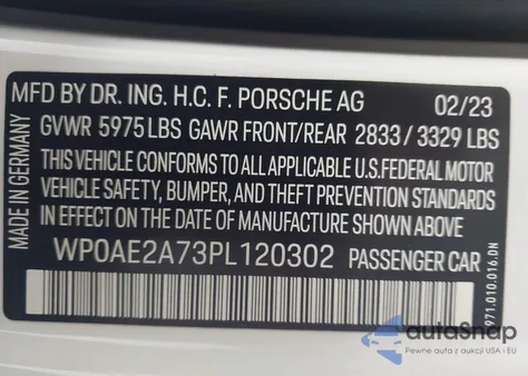 2023 Porsche Panamera E-Hybrid 4/4 Platinum Edition z USA, uszkodzony, nr VIN WP0AE2A73PL120302